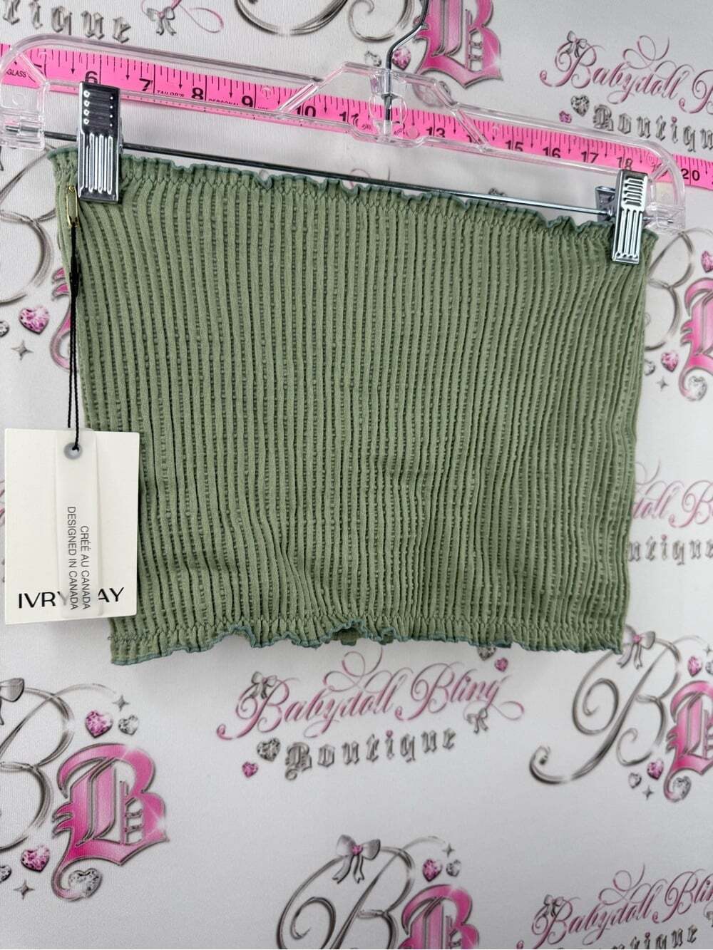IVRY DAY top strapless new with tags Olive Green Smocked Mini Skirt - Tube Style - Picture 3 of 15